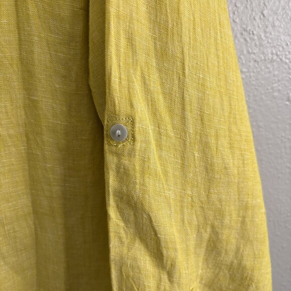 Sigrid Olsen Linen Button Up Collared Shirt Yellow Women 2X - Picture 3 of 10
